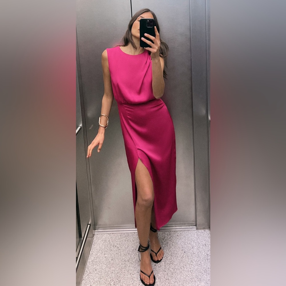 Zara knotted shoulder satin effect maxi dress
